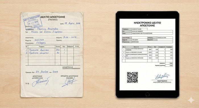 Σύγκριση χάρτινου και ψηφιακού δελτίου αποστολής