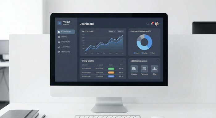 Dashboard της εφαρμογής Eshop Services με ενιαία διαχείριση επιχείρησης