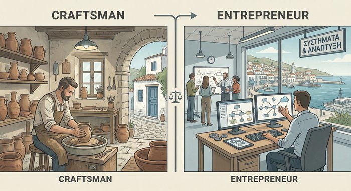 Σύγκριση - τεχνίτης που δουλεύει vs επιχειρηματίας που αναπτύσσει