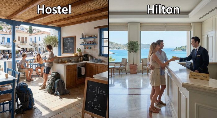 Hostel vs Hilton - διαφορετικές προσδοκίες